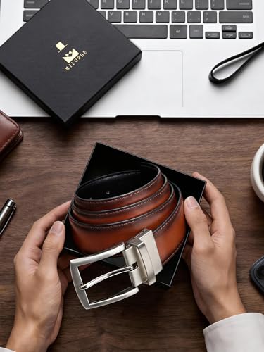 Image of MILORDE Reversible Belt for Men - Adjustable Size - Premium Leather - Double Style in One Belt