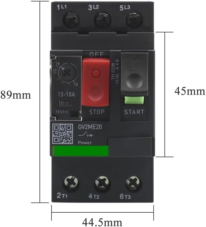 Circuit Breakers Circuit Breaker 3P AC Thermal Magnetic Motor Protection 13 to 18A Button Controls