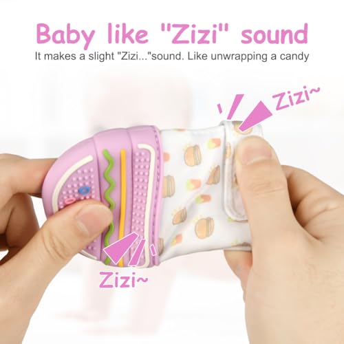 Image of 2Pack Silicone Teething Mitt, Hamburger Baby Teething Toy for 0-6 6-12 Months, Food Grade Silicone Infant Teething Mitten, BPA-Free Baby Chew Toys for Pain Relief, Sucking Needs