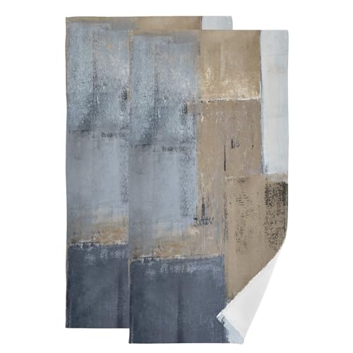 MATEKULI Blue Grey and Brown Hand Towels for Bathroom 2 Pack,Microfiber Soft Absorbent Abstract Modern Grunge Art Painting Kitchen Towels,Decorative Bathroom Towels for Face,Hair,Bath,Shower 14"x28"