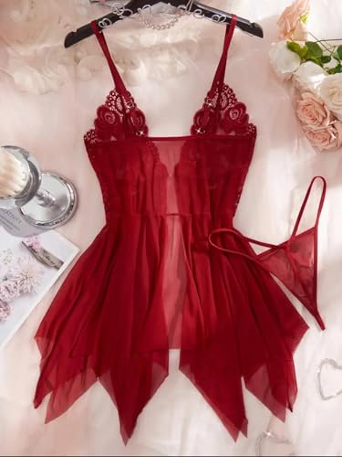 Image of KAIDAA Lingerie for Women | Sexy Hot Lace Babydoll Nightwear Set with Panty | Honeymoon Lingerie Set | First Night Dress for Women | Romantic Bridal Sleepwear (Fits 24-38 Size)