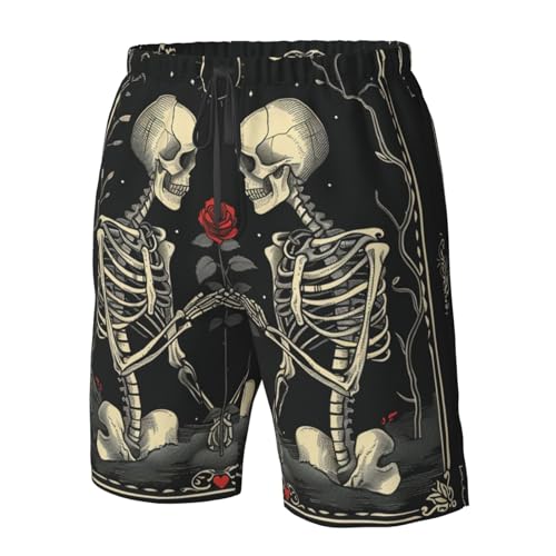 Men's Quick Dry Swim Shorts Skeletons Red Rose Tarot Gothic Love Vintage Beach Trunks with Pockets4