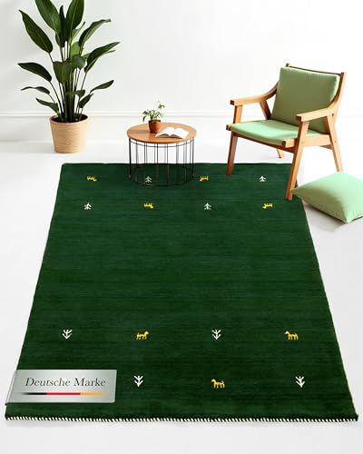 carpetfine Alfombra de Lana Gabbeh Uni Verde 60x90 cm Rectangular | Alfombra Moderna para salón y Dormitorio