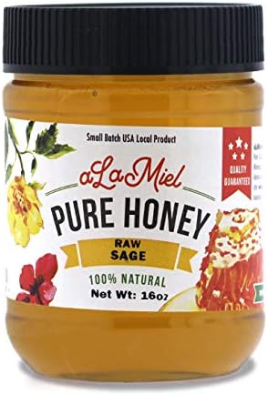 aLaMiel Raw Sage Honey 100% Natural Local Pure Domestic Honey with Health Benefits Unheated, Unprocessed, Unfiltered Gluten Free | 1 lb Made in USA | 16 oz or 454 grams | Plastic Bottle