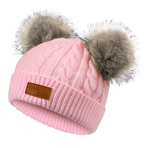 Image of American Trends Baby Beanie Hat Double Pom Pom Toddler Beanies Knit Infant Winter Hat Caps for Boys Girls