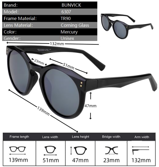 Image of Polarized HD Genuine Glass Sunglasses for Men and Women, Italian Design, Anti-Glare,UV400,Corning True Glass Lenses
