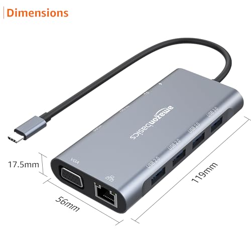 Image of Amazon Basics 11-in-1 USB C HUB Gigabit Ethernet Type-C to HDMI-Compatible VGA 1000M RJ45 PD 100W USB 3.0 HUB Multiport Docking Station Compatible for Laptop Tablet Apple MacBook M1 M2 Chip