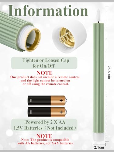 Image of Treela 24 Pcs Flameless Taper Candles Battery Operated ulkB Fake Candles Light LED Candle Sticks Flickering Tapered for Wedding Anniversary Holiday Decoration(Vertical Stripes,10 Inch,Dark Green)