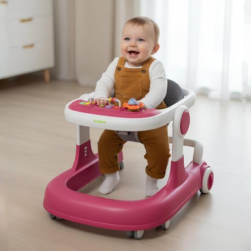 Image of Baybee 2 in 1 Baby Walker for Kids with Adjustable Height & Wheel Lock | Activity Push Walker for Baby with Musical Toy Bar & Stopper | Kids Walker Baby 6-18 Months Boy Girl (Pink)