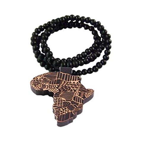1pc African Map Wooden Pendant Necklace Africa Hip-hop Necklaces Wood Bead Chain Good Wood Style for Men,Marking Color Cover