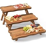Acacia Wood 3 Tier Cupcake Stand, Serving Tray for Party, Foldable Dessert Table Display Set, Tiered Tray Decor for Party, Birthday, Wedding, Christmas