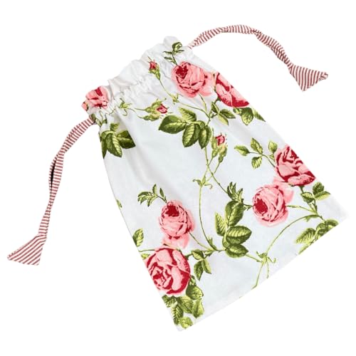 matches21 HOME & HOBBY Bonita bolsa de pan de tela Dorrit en color blanco - Bolsa de algodón con estampado de rosas en estilo rústico lavable con cordón - Bolsa de pan de 100% algodón para la cocina