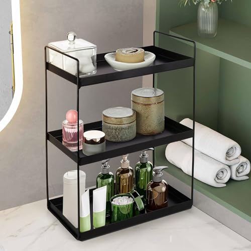 Image of Niyara Iron Metal Heavy Duty Stand 3-Tier multistorage /Multipurpose Standing Rack, Bathroom Countertop Storage Shelf Cosmetic Organizer Holder Kitchen Spice Rack, (Square black rack)