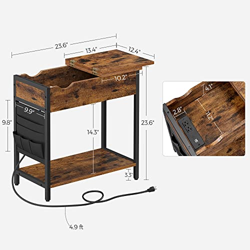 VASAGLE Side Table with USB Ports and Outlets, End Table with Charging
