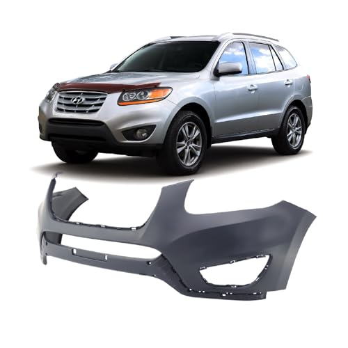 Image of FitParts Compatible with Hyundai Santa Fe 2010-2012 Front Bumper Cover | Primed, With Fog Light Holes, Without Parking Sensor Holes, Ready to Paint, OEM 865110W700, HY1000181
