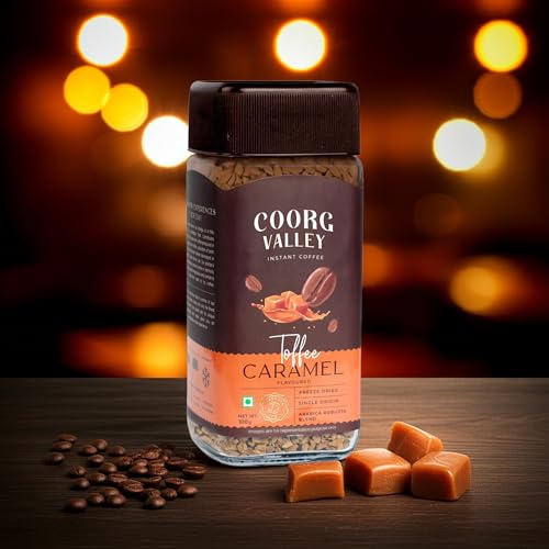 Image of Coorg Valley Toffee Caramel Instant Coffee 100g | Flavoured Coffee | Premium Blend of Robusta & Arabica | Freeze Dried | Make Cafe Style Hot & Cold Coffee at Home