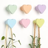 Fiwochic 6 Pcs Pastel Heart Heavy Duty Hooks Coat Rack Wall Mount Rainbow Coat Rack Hooks Cute Bathroom Decor for Hanging Clothes Backpacks Baseball Hats Keys Bathroom Robes and Towels