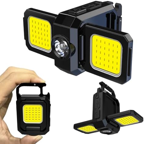 MAKDAK 2PC Cob Keychain Work Light EDC Rechargeable Foldable Keychain Flashlight,Bottle Opener,for Camping,Car Repair,Hiking,Repairing,Power Outrage,Pet Walking,Emergency