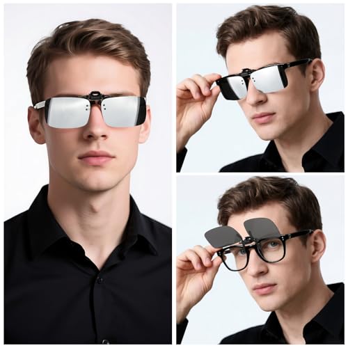 Image of Hifot Clip on Sunglasses 4 Pack,Polarized Lens Fit Over Prescription Glasses,Flip up Rimless Sunglasses