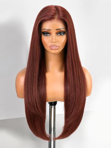 cuiud 13x4 HD Auburn Synthetic Lace Front Wigs 30inch Pre Plucked Glueless Wig- Super Long Copper Natural Straight Wigs Easy Wear and Go Wigs for Women Beginner Friendly Daily Party Use