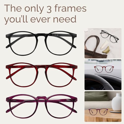 Image of IBOANN Chic & Comfy Blue Light Glasses for Women - 3-Pack Round Frames, Screen-Ready Style with UV Protection Coating