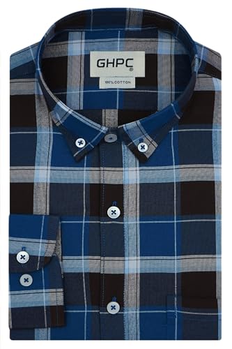 Image of GHPC 100% Cotton Tartan Checks Full Sleeves Regular Fit Formal Shirt for Men