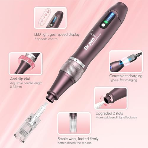 Microneedling Pen, Hoelg Elektrisch Dermapen Microneedling für Hautpflege, Anti, Aging, Falten, Haarausfall, Derma Pen Kommt mit 20 Stück Ersatzkartuschen