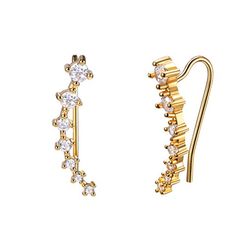 Ear Cuffs Pendientes Trepadores con 7 Cristales Claras Pendientes de Escalada Alargados de Oro 18k de Mujeres Joyería de Moda de Madres Hijas Amigas Clip de Botón para Orejas Cover
