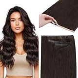 GOO GOO Tape In Weft Hair Extensions Human Hair, Genius PU Long Weft Tape In Hair Extensions Real Human Hair, Silky Easy to Use Remy Human Hair, 2 Dark Brown 18 inch 50g