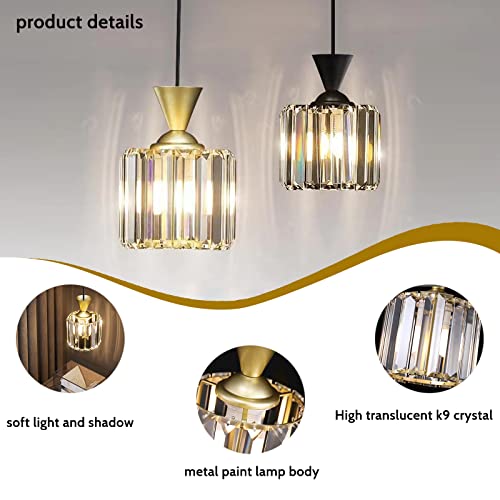 Puresilks Black And Gold Crystal Chandelier Modern Pendant Light For Kitchen Island E27 Base Adjustable Hanging Pendant Lights Ceiling Light Fixture For Bedroom Living Room Bar Counter Porch (Black) #TOP2