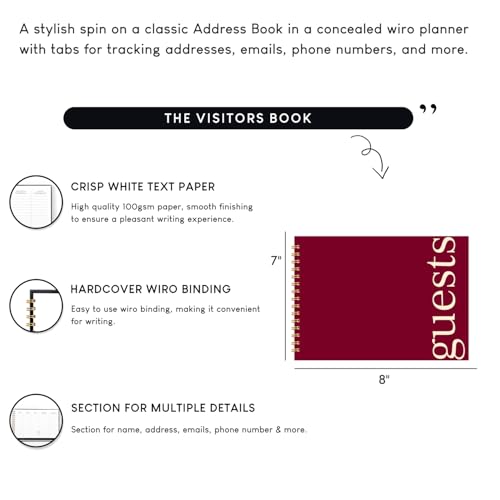 Image of Visitor Book - 8 x 12 Inches | Wiro Bound Guest Register for Hotels, Offices, Exhibitions, Boutiques & Business Use | Medium Size Visitor Log Book for Reception & Front Desk