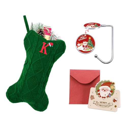 Ulico Dog Stocking Christmas with Initials,Bone Shape Pet Stocking with Embroidered Letters,Knit Monogram Christmas Stocking for Dogs Cats,Xmas Stockings for Pets (Green K)