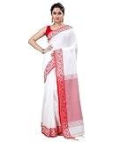 EMPYRA Women's Designer White-Red Indian Handloom Ethnic Cotton Saree With Tassels Unstitched Blouse Piece.