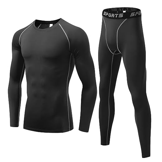 Sillictor Mens Thermal Underwear Sets Top and Bottoms Quick Dry Compression Base Layer Mens UPF 50+ Thermals Underlayer for Ski Football Golf Cycling Hiking,Moisture Wicking Muscle Support, 1-black, M