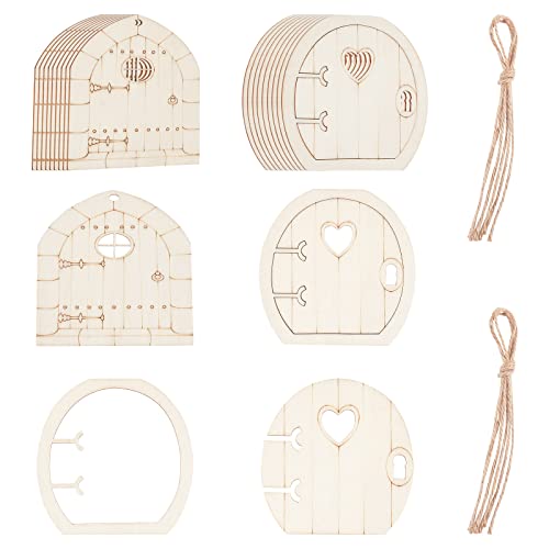 NBEADS 20 Pcs 2 Styles Unpainted Wooden Fairy Door, Mini