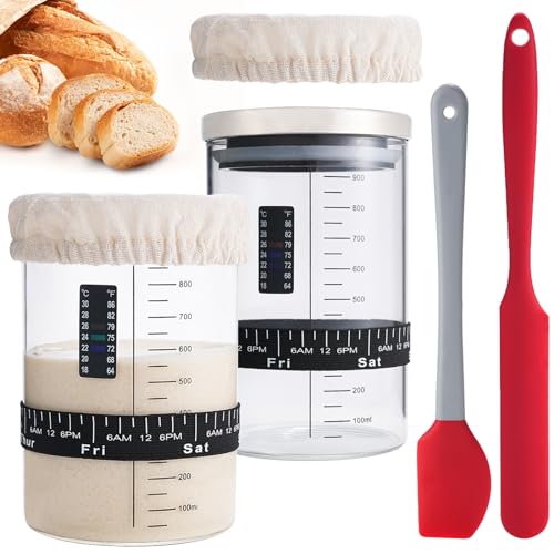 Image of Sourdough Starter Jar Kit,34oz Large Wide Mouth Sour Dough Jar Glass | Sourdough Bread Baking Supplies, Sourdough Tools for Beginners and Pro, Dishwasher-Safe, Borosilicate Glass, 2 Pack