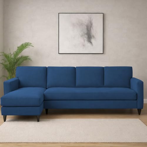 Image of Carlos LHS 4 Seater L Shape Sofa Set for Living Room & Home Office Furniture, Modern Durable Sectional Corner Sofa Couch, Premium Fabric Comfortable Seating with Strong Frame (Blue)