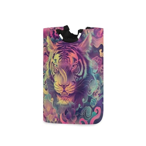 Jihqo Laundry Hamper Basket Clouds and Mist Tiger Collapsible Nursery Storage Bin Waterproof Clothing Baskets for Home Bedroom Bathroom Washing Room
