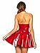 FASHION QUEEN Women's Sexy Black & Red Halter PVC Mini Dress Side Zip Backless Clubwear (L, Red)