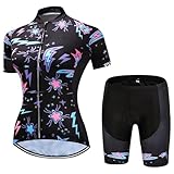 Conjunto de Camisetas de ciclismo para mujer, damas de bicicleta de montaña de manga corta + pantalón corto acolchado 9D, ropa de bicicleta para bicicleta, humedad secado a la humedad transpirable,