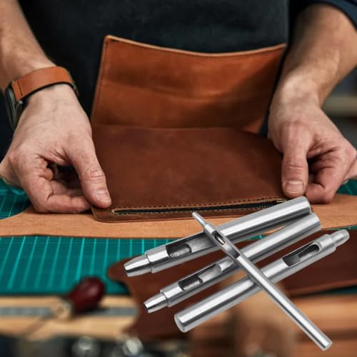 Lowats Locheisen Set 10 Stücke Locheisensatz ​Leder Punch Set Lochstanzer Stanzwerkzeug Locher Cutter Runde Stahl Hohl Punch Set Leder Hohl Locher Hohle Loch Punch Hand Stahl Puncher