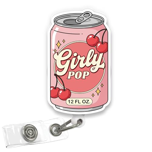VOTANTA - Carretel de crachá pop feminino, porta-crachá retrátil de acrílico Coquette Girlie Pop Soda com clipe, I'm Literally Just A Girly 2000s Y2K ID Holder Presentes para Enfermeira de Enfermagem