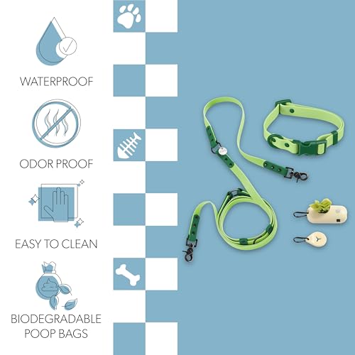 THE LICKER Store WLK1004B-5SET Luna Small 8FT Adjustable 6-in-1 Waterproof Hands-Free Leash and Collar with LED Flashlight, Bag Dispenser, and Poop Bag Holder, Mojito by THE LICKER STORE - Used condition - Image 3
