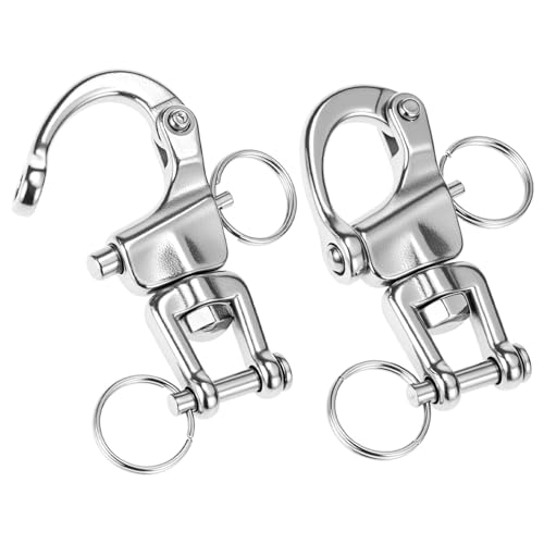 QWORK Jaw Swivel Snap Shackle Quick Release 2 Pack 316 Stainless Steel Marine Hardware | 360 Rotation Clevis Pin | for Sailing Rigging Spinnaker Halyards