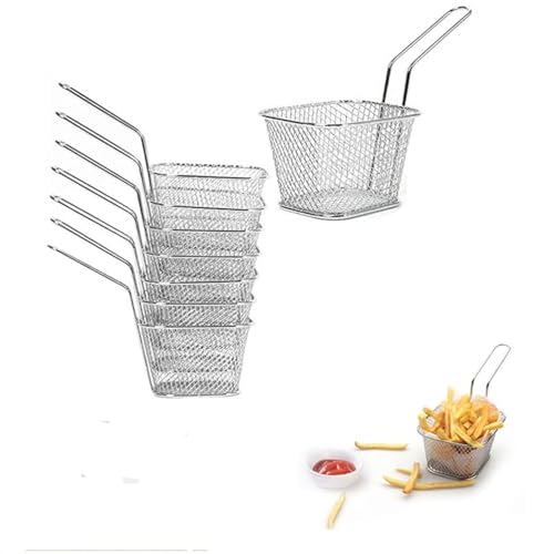 Lot de 8 mini Fry paniers et pommes de pin, 10 x 8 x 7 cm, Argent