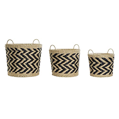 DKD Home Decor Juego de cestas Color Negro y Natural, de Fibra (40 x 40 x 35 centímetros)