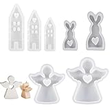 Set di 7 stampi in silicone, adatti per la modellazione di gesso e candele (angelo a forma di cuore, casa, coniglio), stampi in silicone per Natale, stampi in gesso, stampi in silicone fatti a mano