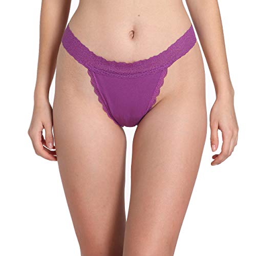 Image of Cotton Thongs For Women, Lace Thongs For Women,10 Pack Size XS to 5XL | Delicate Floral Lace Trim,Buttery Soft Stretch Waistband,Minimal Thong Cut,Daily Everyday Wear,Value Multipack Lingerie