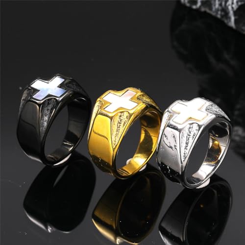 Bague foi chrétienne vintage avec croix et nacre protectrice - 3