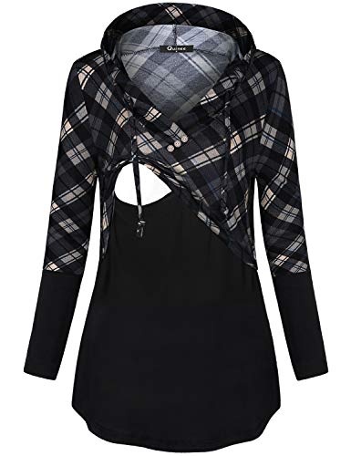 Image of Quinee Women's Long Sleeve Plaid Colorblock Nursing Pullover Hoodie Sweatshirts
